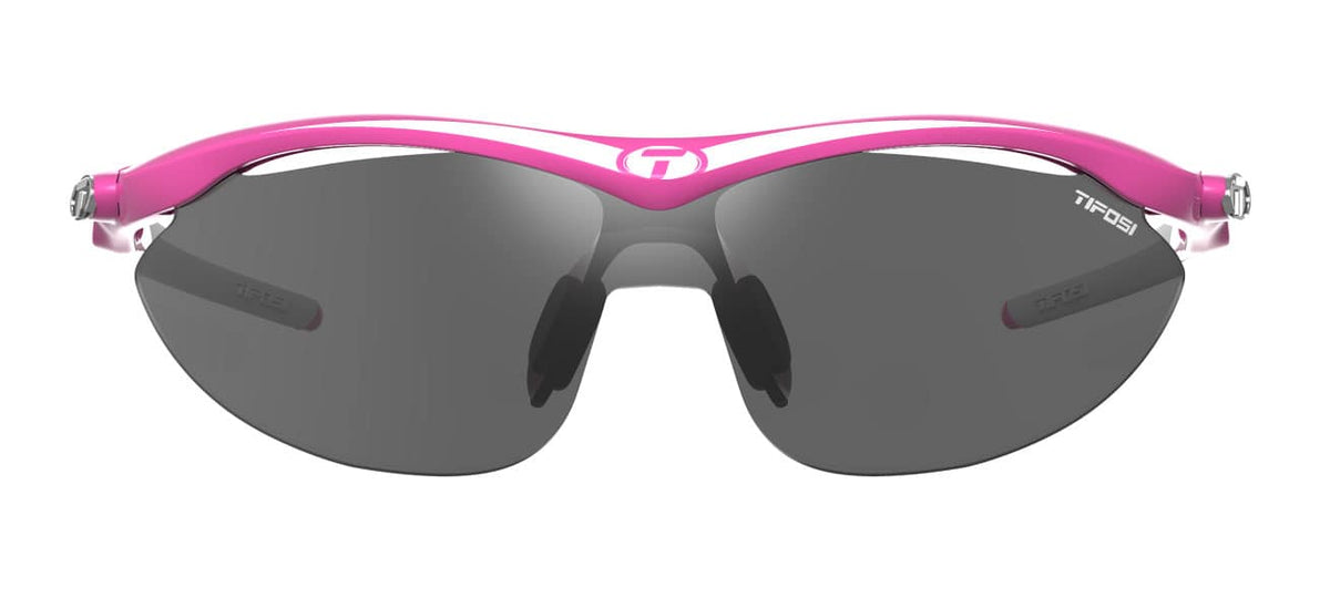 Slip sport sunglass in neon pink with smoke lens front