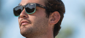 Male wearing Swank XL Matte Blue Tortoise