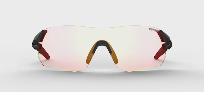 Video of Tsali sunglass in Matte Black with Clarion Red Fototec photochromic lens spinning around