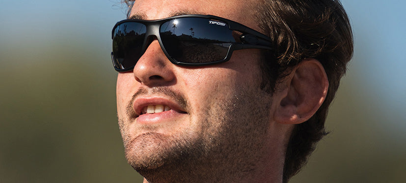 Male with Amok Matte Black Interchange Sunglasses