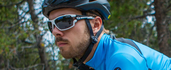 Male Cyclist with Amok White/Black Smoke Interchange Sunglass