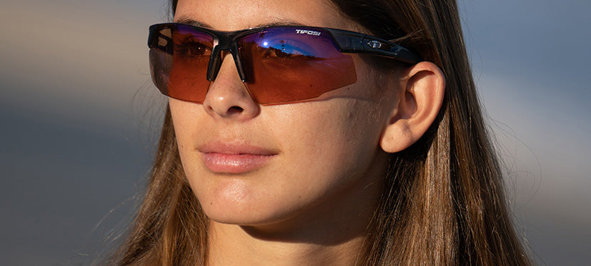 Female with Centus Crystal Smoke sunglass