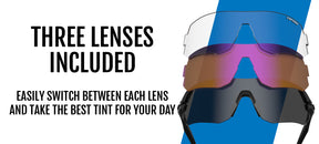 tsali matte black interchange image showing the clear, all-conditions red, and tinted lenses