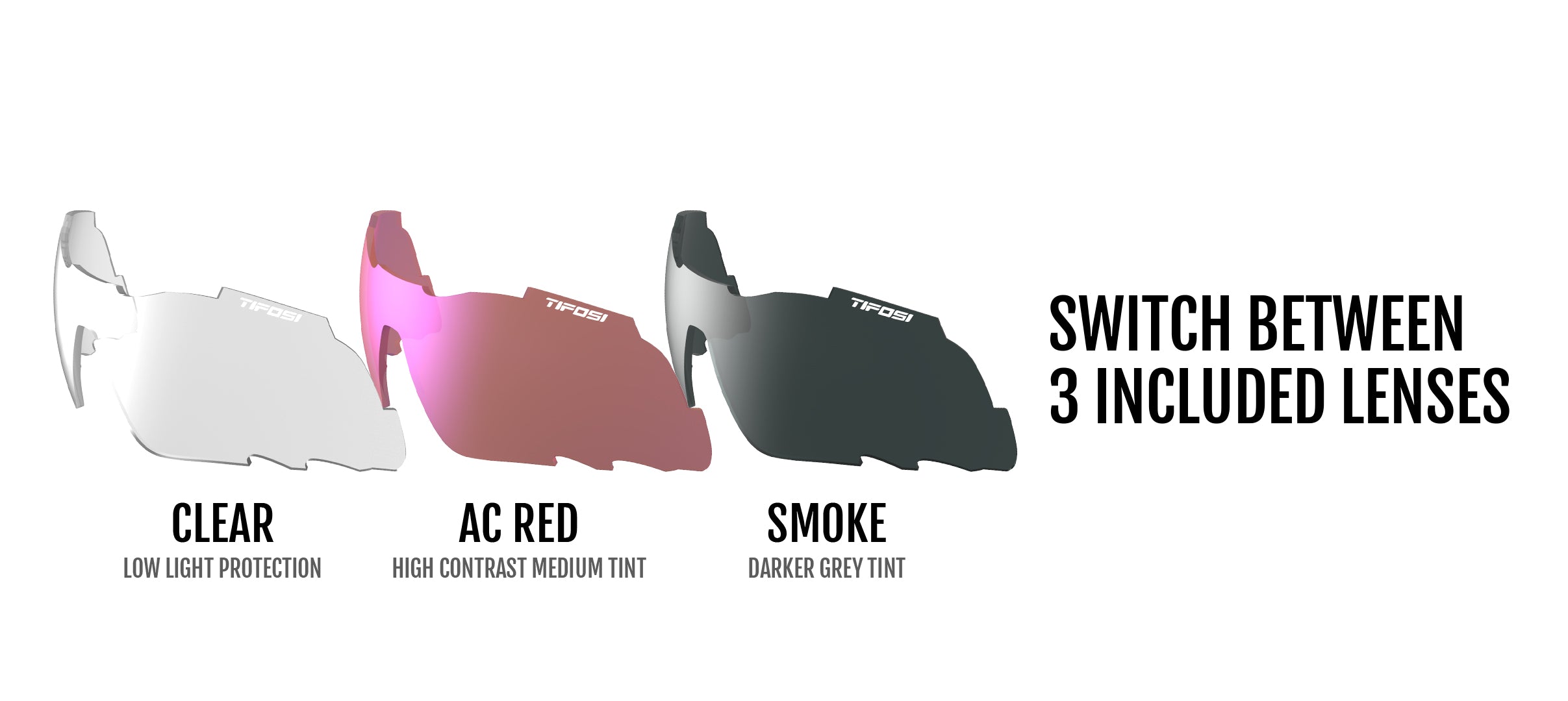 Davos interchange lenses smoke, all-conditions red, and clear