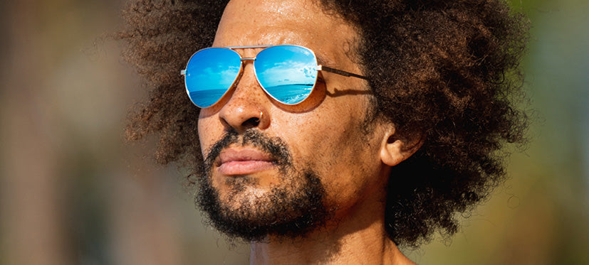 male runner shwae gold aviator sunglass