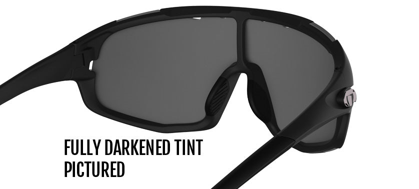 Sledge sport sunglass in matte black with clarion red fototec lens back detail