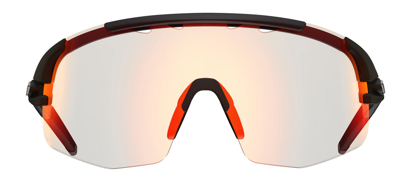 Sledge Lite sport sunglass in matte black with clarion red fototec lens front