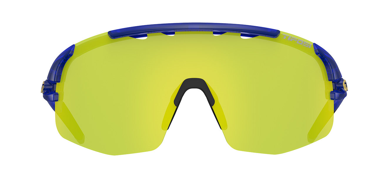 Sledge Lite sport sunglass in midnight navy with clarion yellow front