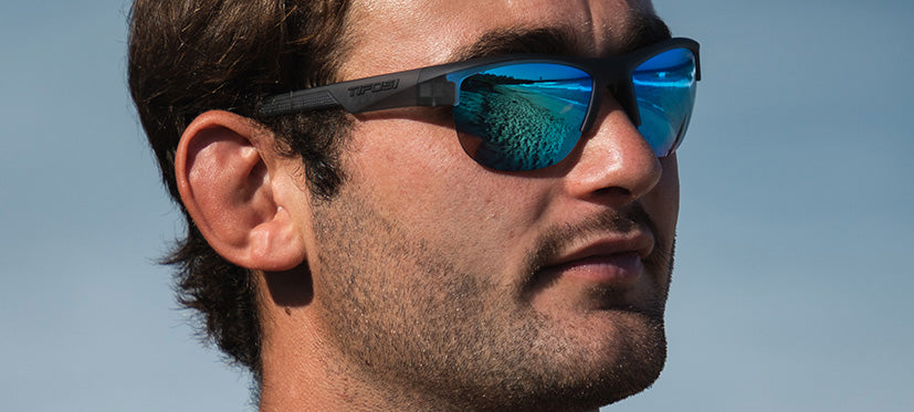 Male wearing Strikeout sport sunglasses in satin vapor