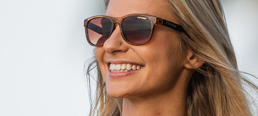 Female wearing Crystal Brown onyx sunglasses