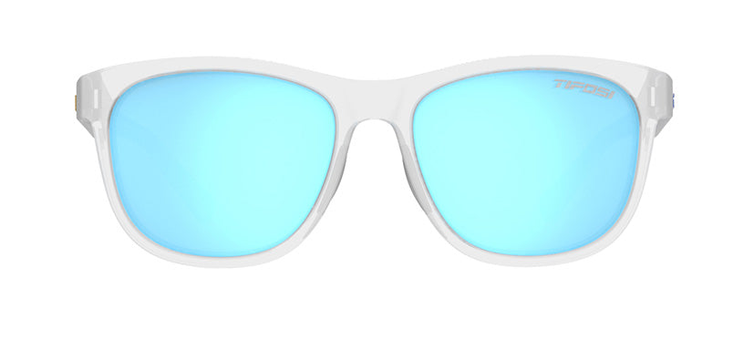 Swank satin clear sunglasses with clarion blue polarized lenses