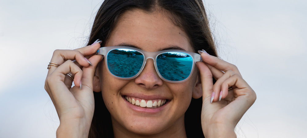 Female wearing Swank satin clear polarized sunglasses