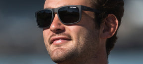 Male wearing Swick satin vapor sunglasses