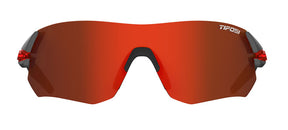 Front view of the Tsali sunglass in Gunmetal Red with Clarion Red lens
